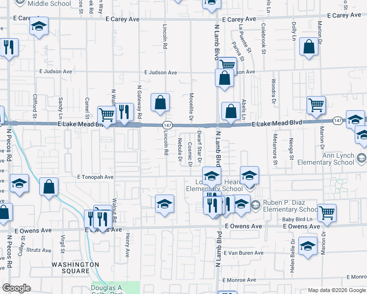 map of restaurants, bars, coffee shops, grocery stores, and more near 1926 Nebula Drive in Las Vegas