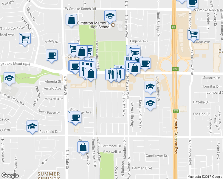 map of restaurants, bars, coffee shops, grocery stores, and more near 7400 Stoney Shore Drive in Las Vegas