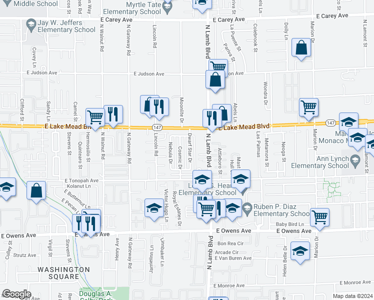 map of restaurants, bars, coffee shops, grocery stores, and more near 1929 Dwarf Star Drive in Las Vegas