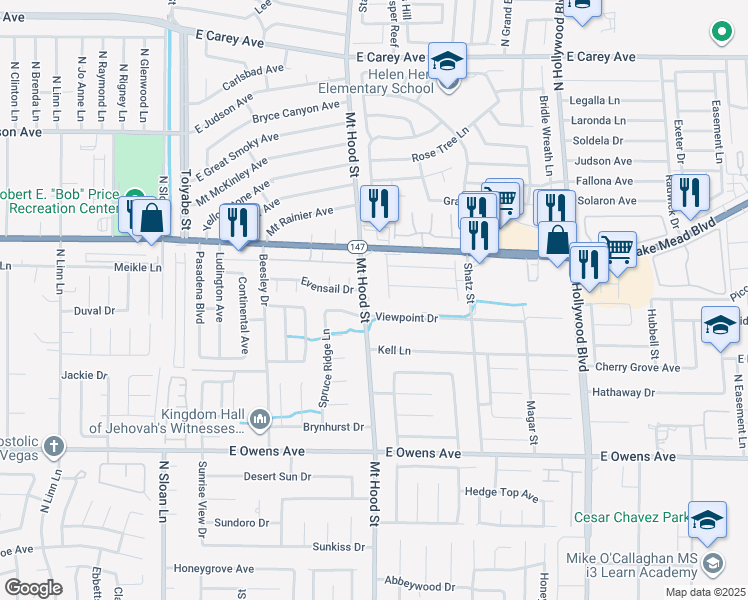 map of restaurants, bars, coffee shops, grocery stores, and more near 6311 Viewpoint Drive in Las Vegas