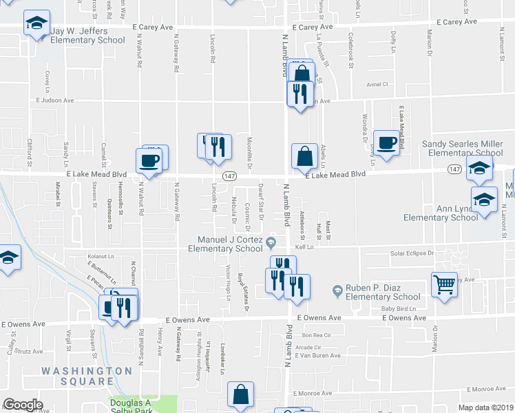 map of restaurants, bars, coffee shops, grocery stores, and more near 1872 Dwarf Star Drive in Las Vegas