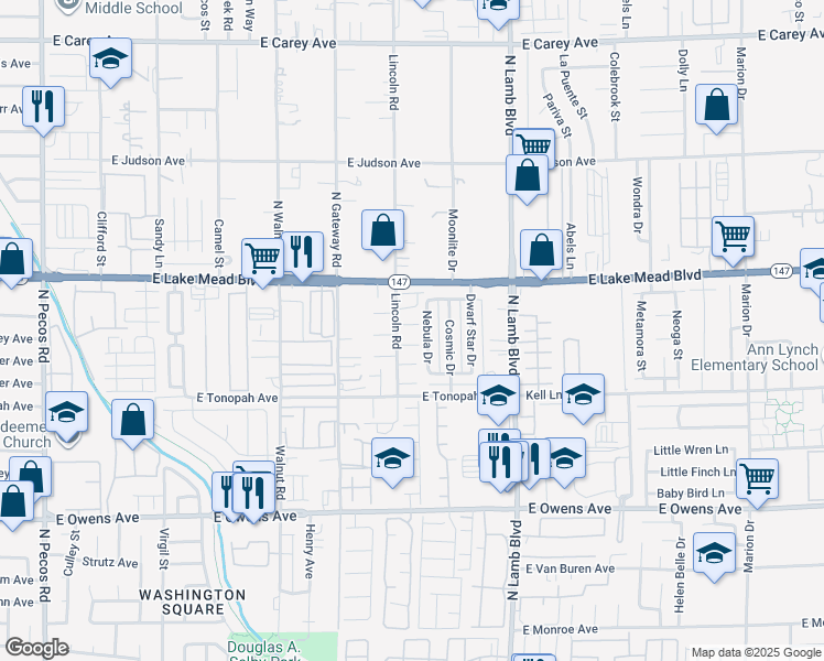 map of restaurants, bars, coffee shops, grocery stores, and more near 4111 Bewitched Court in Las Vegas