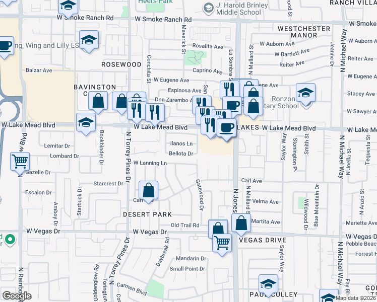 map of restaurants, bars, coffee shops, grocery stores, and more near 6200 West Lanning Lane in Las Vegas