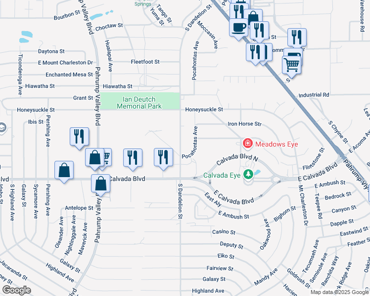 map of restaurants, bars, coffee shops, grocery stores, and more near 1761 South Dandelion Street in Pahrump