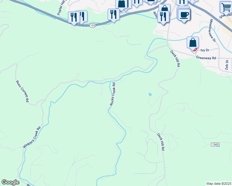 map of restaurants, bars, coffee shops, grocery stores, and more near 272 Rocky Creek Road in Boone