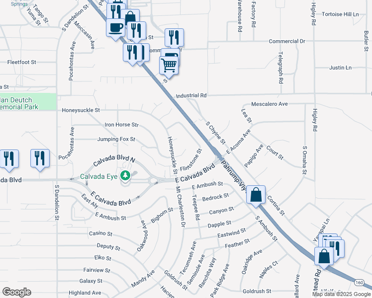 map of restaurants, bars, coffee shops, grocery stores, and more near 2400 East Jumping Fox Street in Pahrump