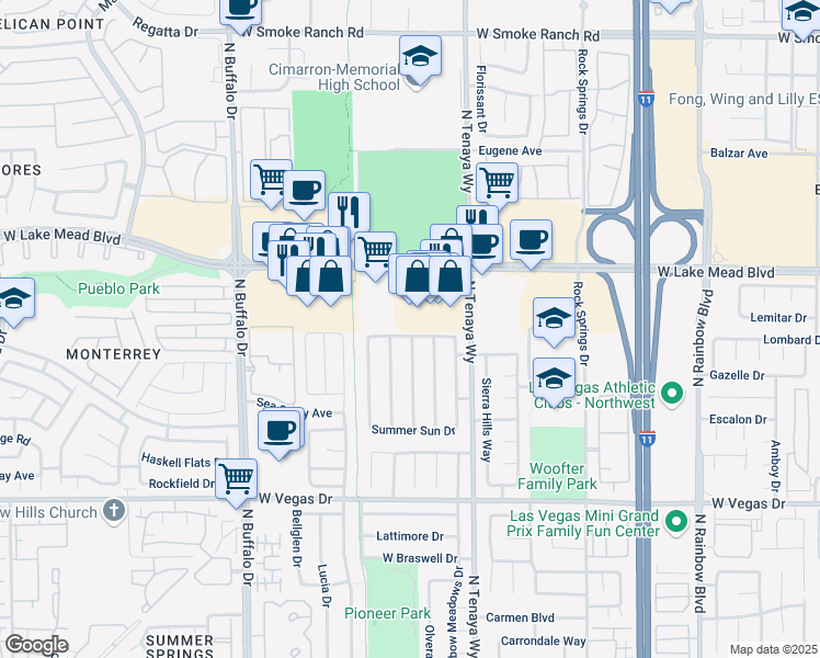 map of restaurants, bars, coffee shops, grocery stores, and more near 7400 Stoney Shore Drive in Las Vegas