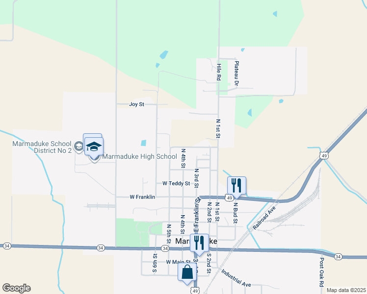map of restaurants, bars, coffee shops, grocery stores, and more near North End Avenue in Greene County
