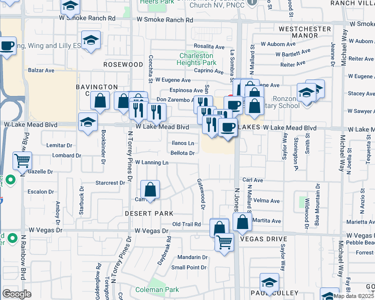 map of restaurants, bars, coffee shops, grocery stores, and more near 6200 West Lanning Lane in Las Vegas
