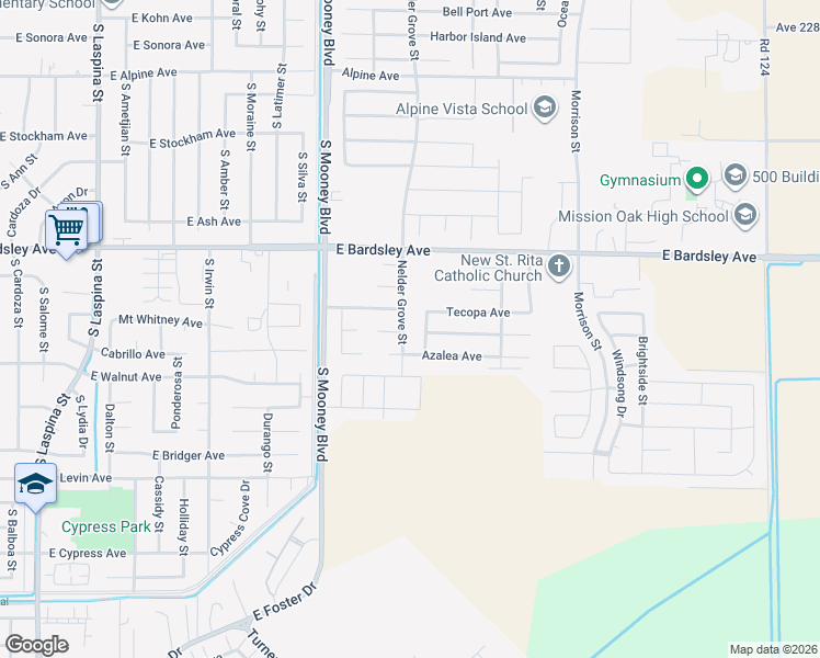 map of restaurants, bars, coffee shops, grocery stores, and more near 1390 Nelder Grove Street in Tulare