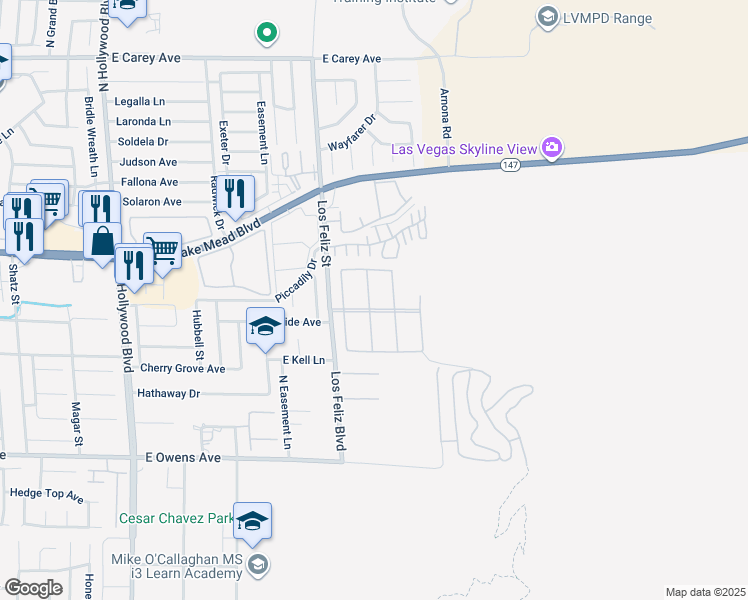 map of restaurants, bars, coffee shops, grocery stores, and more near 1920 Racine Drive in Las Vegas