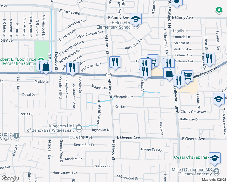 map of restaurants, bars, coffee shops, grocery stores, and more near 6311 Viewpoint Drive in Las Vegas