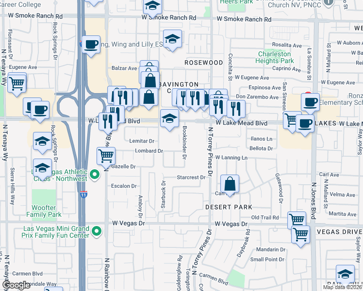 map of restaurants, bars, coffee shops, grocery stores, and more near 1912 Spangle Drive in Las Vegas