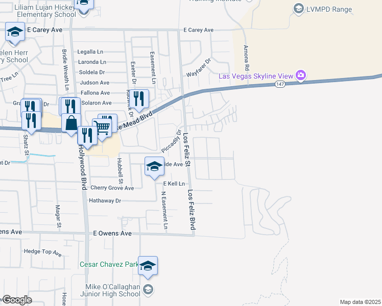 map of restaurants, bars, coffee shops, grocery stores, and more near 1921 Balzac Drive in Las Vegas