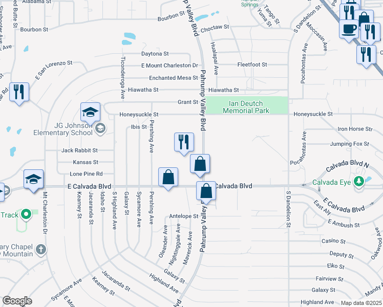 map of restaurants, bars, coffee shops, grocery stores, and more near 1700 Pahrump Valley Boulevard in Pahrump