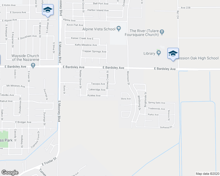 map of restaurants, bars, coffee shops, grocery stores, and more near 2812 Lakeridge Court in Tulare
