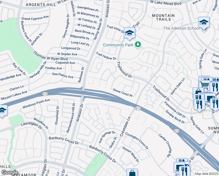 map of restaurants, bars, coffee shops, grocery stores, and more near 1905 Trail Peak Lane in Las Vegas