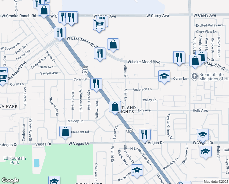 map of restaurants, bars, coffee shops, grocery stores, and more near 1792 North Rancho Drive in Las Vegas