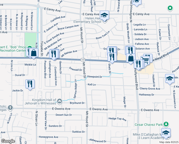 map of restaurants, bars, coffee shops, grocery stores, and more near 1905 Eskam Street in Las Vegas