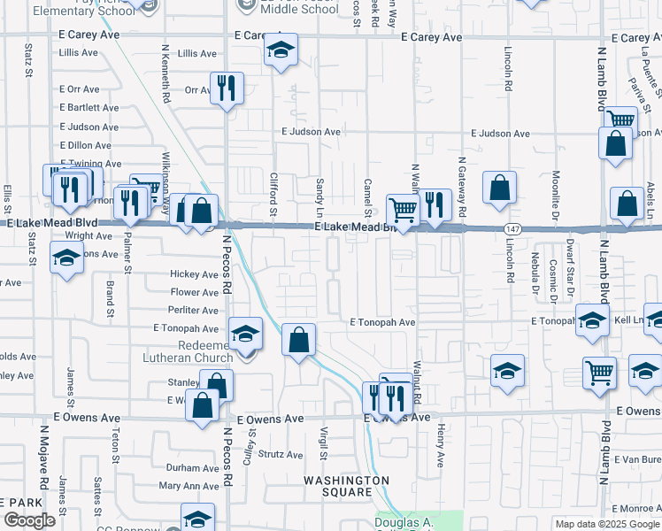 map of restaurants, bars, coffee shops, grocery stores, and more near 1924 Joyful Street in Las Vegas