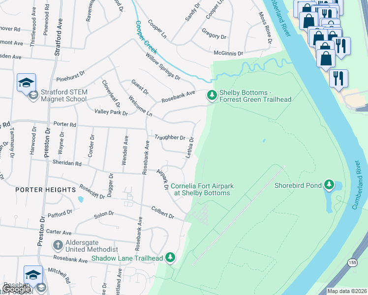 map of restaurants, bars, coffee shops, grocery stores, and more near 2722 Mailan Drive in Nashville