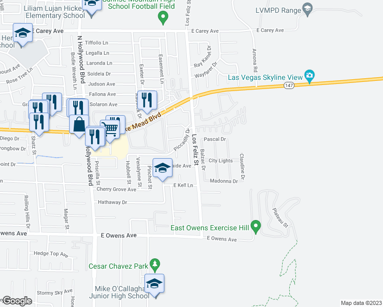 map of restaurants, bars, coffee shops, grocery stores, and more near 1891 Balzac Drive in Las Vegas