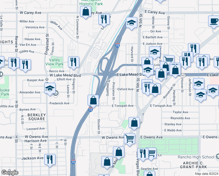 map of restaurants, bars, coffee shops, grocery stores, and more near 1836 Goldfield Street in North Las Vegas