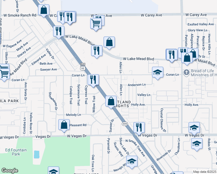 map of restaurants, bars, coffee shops, grocery stores, and more near 1792 North Rancho Drive in Las Vegas
