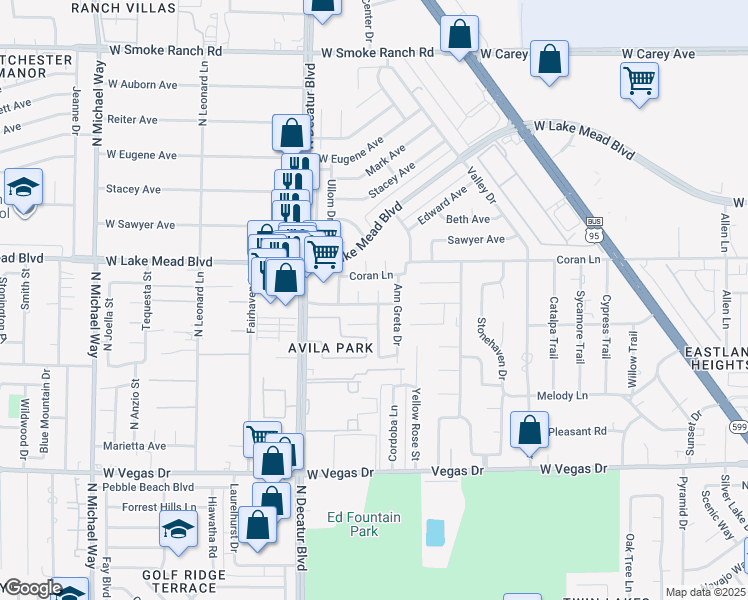 map of restaurants, bars, coffee shops, grocery stores, and more near 4600 Spider Court in Las Vegas
