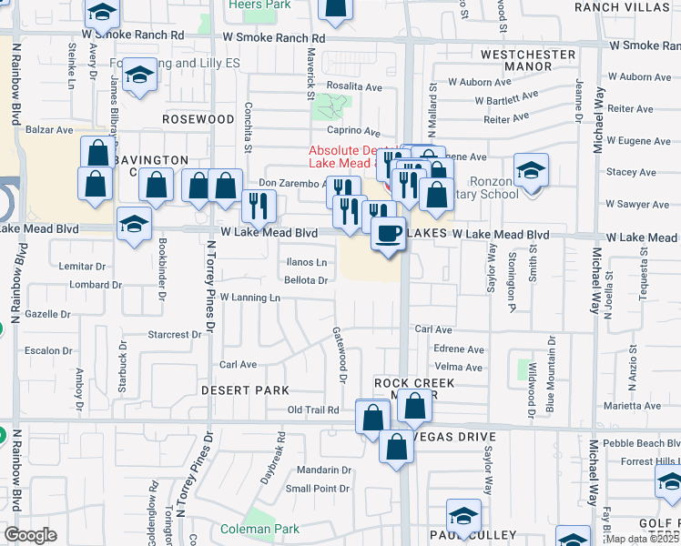 map of restaurants, bars, coffee shops, grocery stores, and more near 1829 Gatewood Drive in Las Vegas
