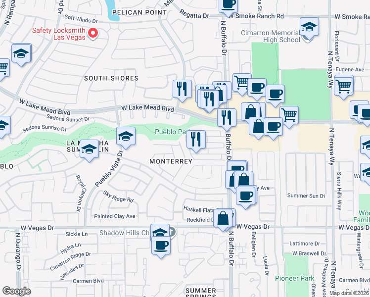 map of restaurants, bars, coffee shops, grocery stores, and more near 1820 Glory Creek Drive in Las Vegas