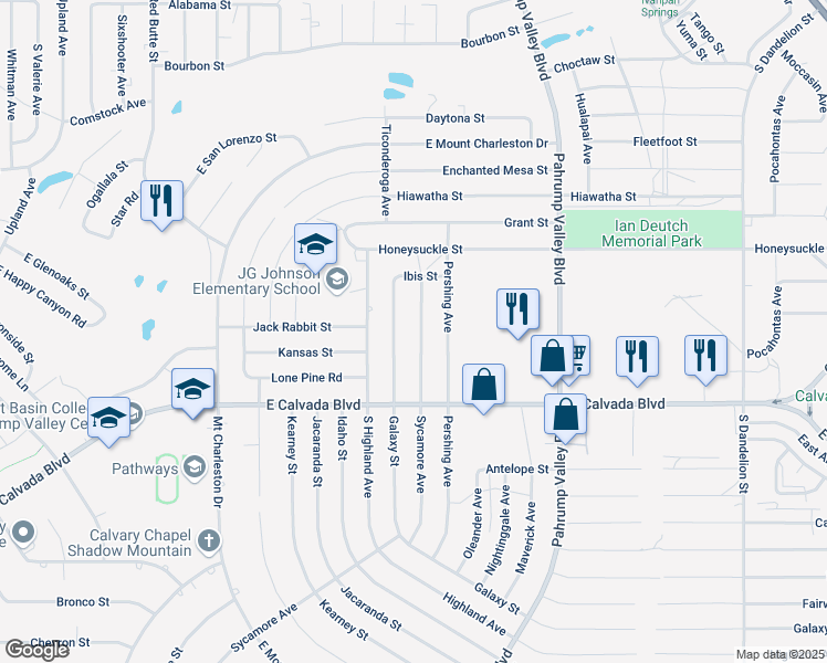 map of restaurants, bars, coffee shops, grocery stores, and more near 1771 Galaxy Street in Pahrump