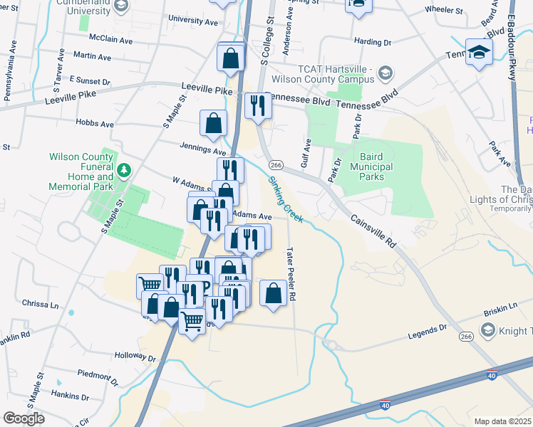 map of restaurants, bars, coffee shops, grocery stores, and more near 210 East Adams Avenue in Lebanon