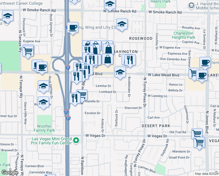 map of restaurants, bars, coffee shops, grocery stores, and more near 1921 Krypton Circle in Las Vegas