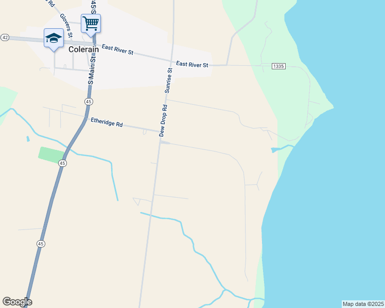 map of restaurants, bars, coffee shops, grocery stores, and more near 116 Chowan Shores Drive in Colerain