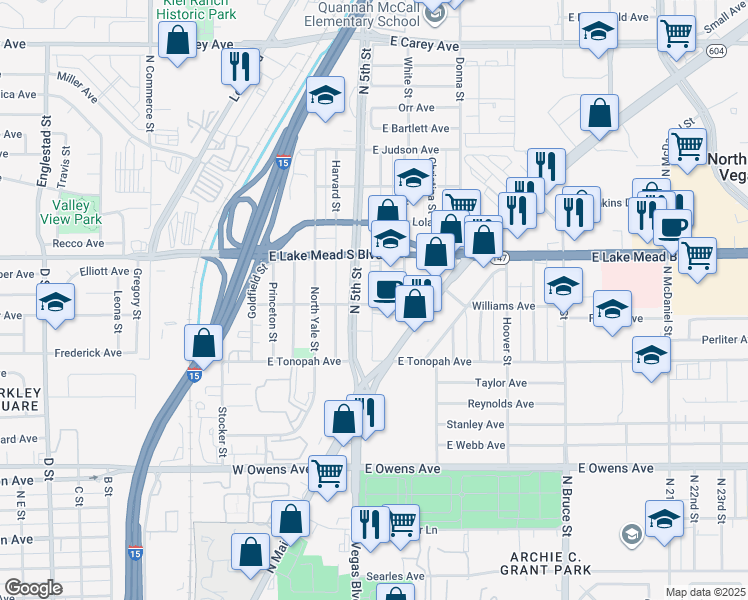 map of restaurants, bars, coffee shops, grocery stores, and more near 1833 North 5th Street in North Las Vegas