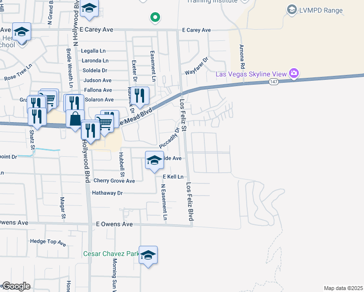 map of restaurants, bars, coffee shops, grocery stores, and more near 1971 Balzac Drive in Las Vegas