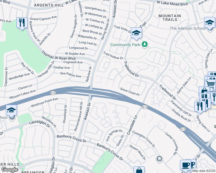 map of restaurants, bars, coffee shops, grocery stores, and more near 1929 Verbania Drive in Las Vegas