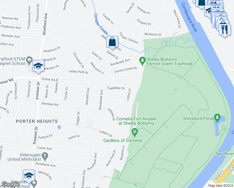 map of restaurants, bars, coffee shops, grocery stores, and more near 2715 Mailan Drive in Nashville