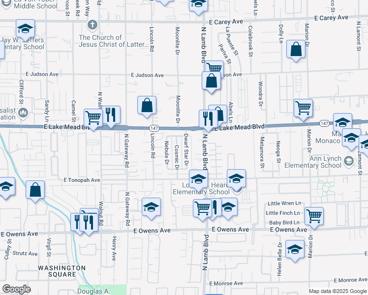map of restaurants, bars, coffee shops, grocery stores, and more near 1943 Dwarf Star Drive in Las Vegas