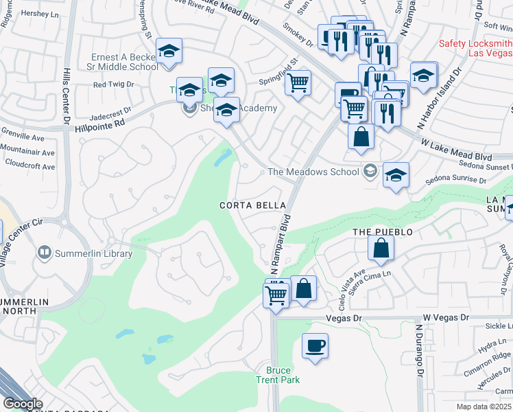map of restaurants, bars, coffee shops, grocery stores, and more near 8816 Cortile Drive in Las Vegas