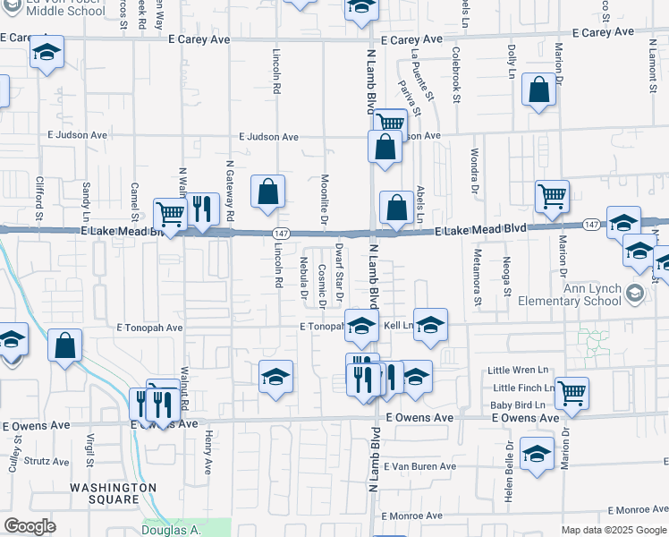 map of restaurants, bars, coffee shops, grocery stores, and more near 1943 Dwarf Star Drive in Las Vegas