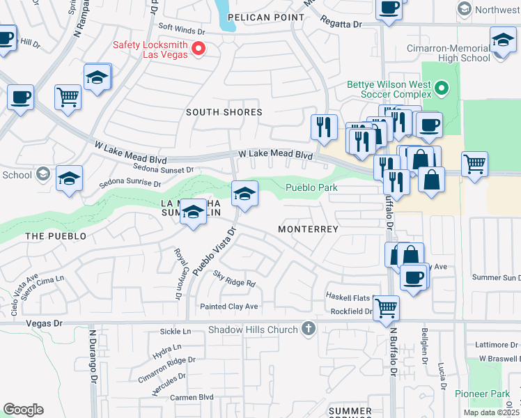 map of restaurants, bars, coffee shops, grocery stores, and more near 8050 Cielo Vista Avenue in Las Vegas