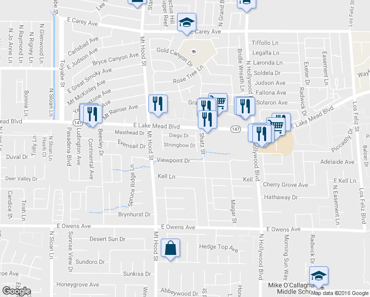 map of restaurants, bars, coffee shops, grocery stores, and more near 6449 Diego Drive in Las Vegas