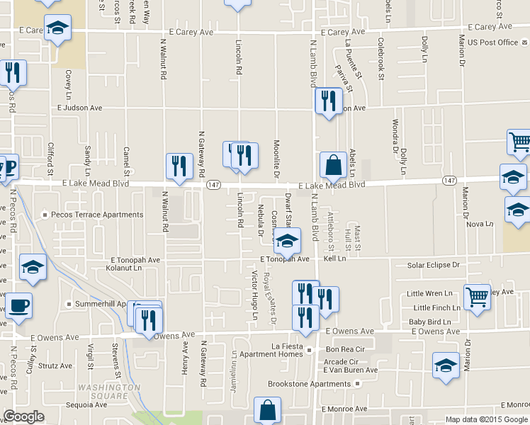 map of restaurants, bars, coffee shops, grocery stores, and more near 1982 Nebula Drive in Las Vegas