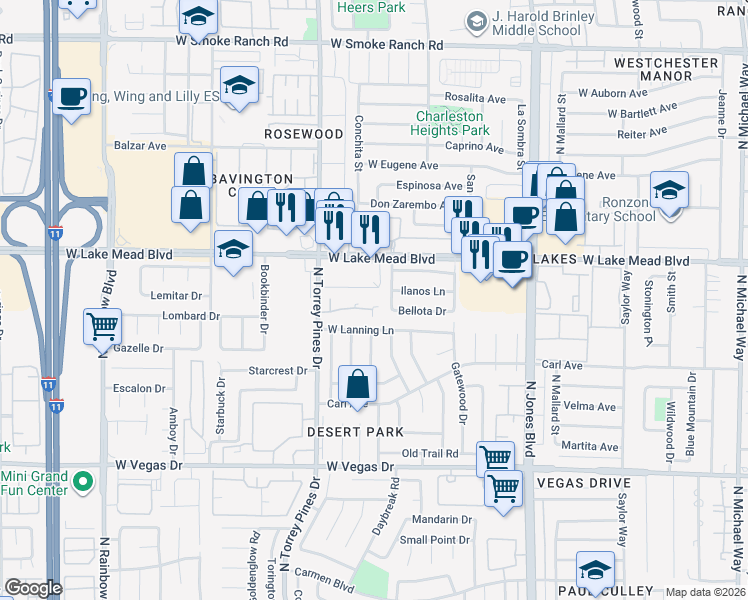 map of restaurants, bars, coffee shops, grocery stores, and more near 1924 Lirio Way in Las Vegas