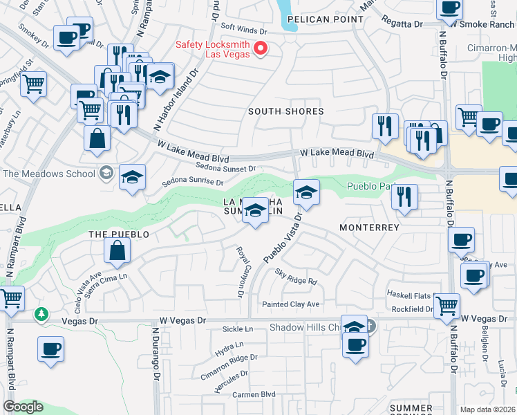 map of restaurants, bars, coffee shops, grocery stores, and more near 1913 Bradbury Circle in Las Vegas