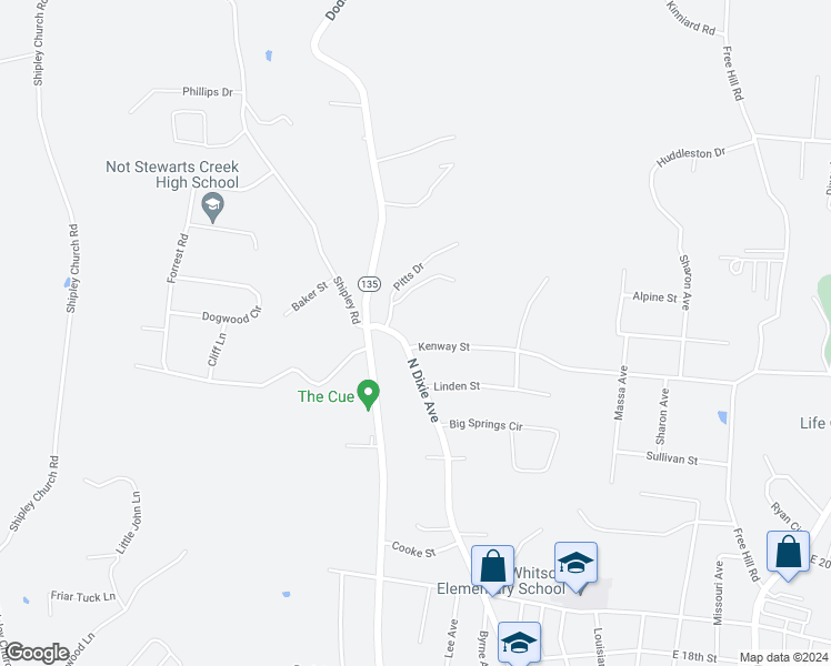 map of restaurants, bars, coffee shops, grocery stores, and more near 140 Pitts Drive in Cookeville