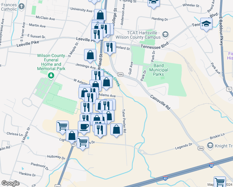 map of restaurants, bars, coffee shops, grocery stores, and more near 531 Melrose Street in Lebanon