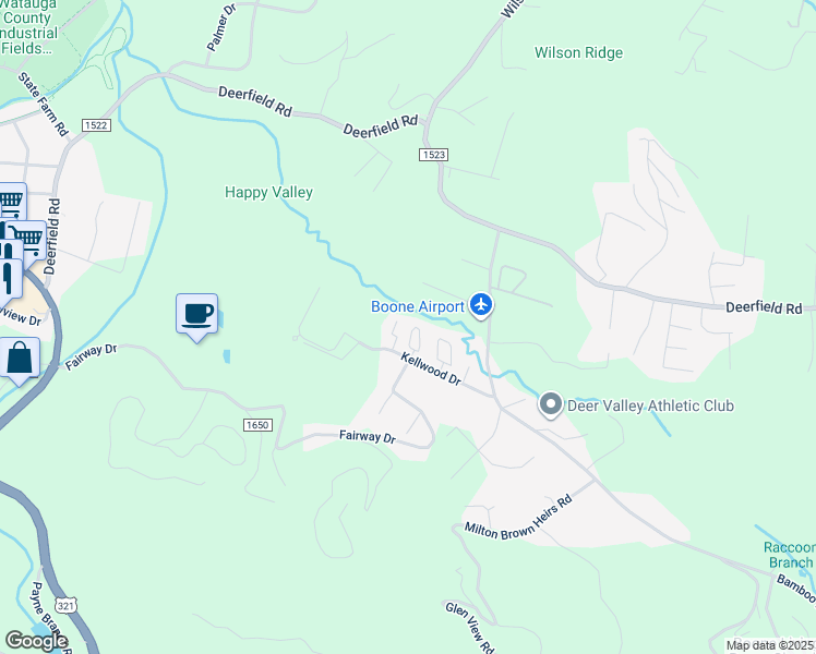 map of restaurants, bars, coffee shops, grocery stores, and more near 184 Carriage Lamp Court in Boone